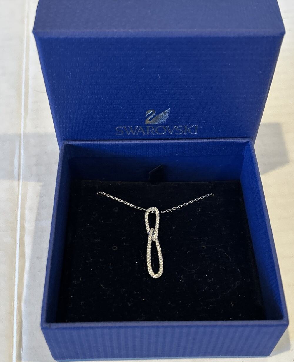 NIB SWAROVSKI #5192259 Creativity Pendant Knot Necklace CRY/RHS 16.5”-18.5”